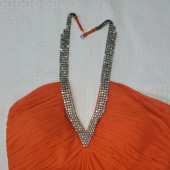 Vtg Niteline Chic  Orange Silk  Gown with Silver Accents - Picture 13 of 16